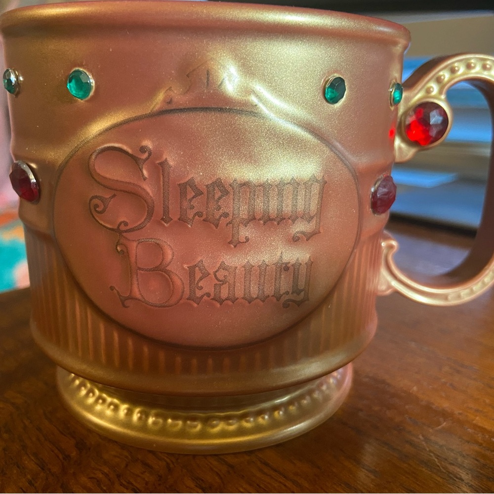 Sleeping Beauty gem-encrusted ceramic mug. Never used only displayed.
